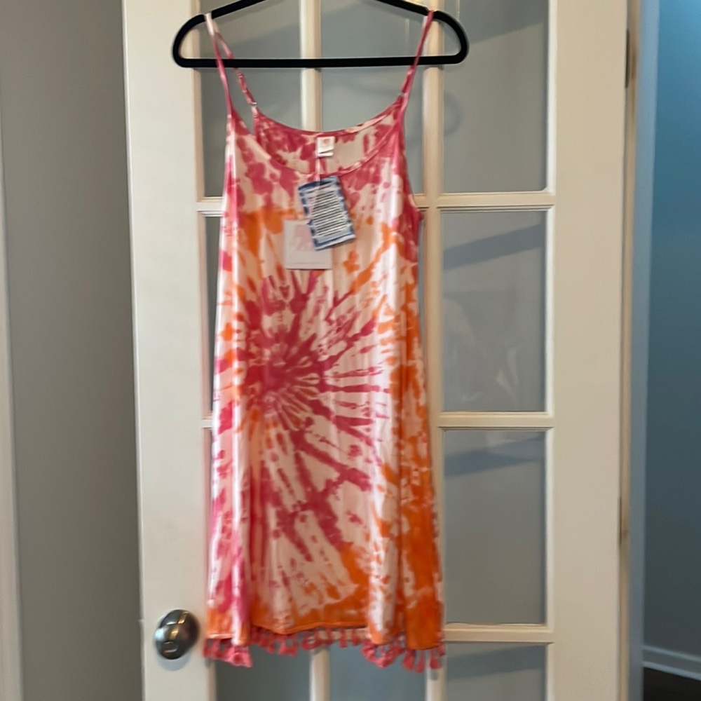 Sleeveless pink elephant, organic cotton summer dress